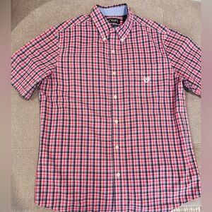 Chaps Men's Blue and Red Print Shirt